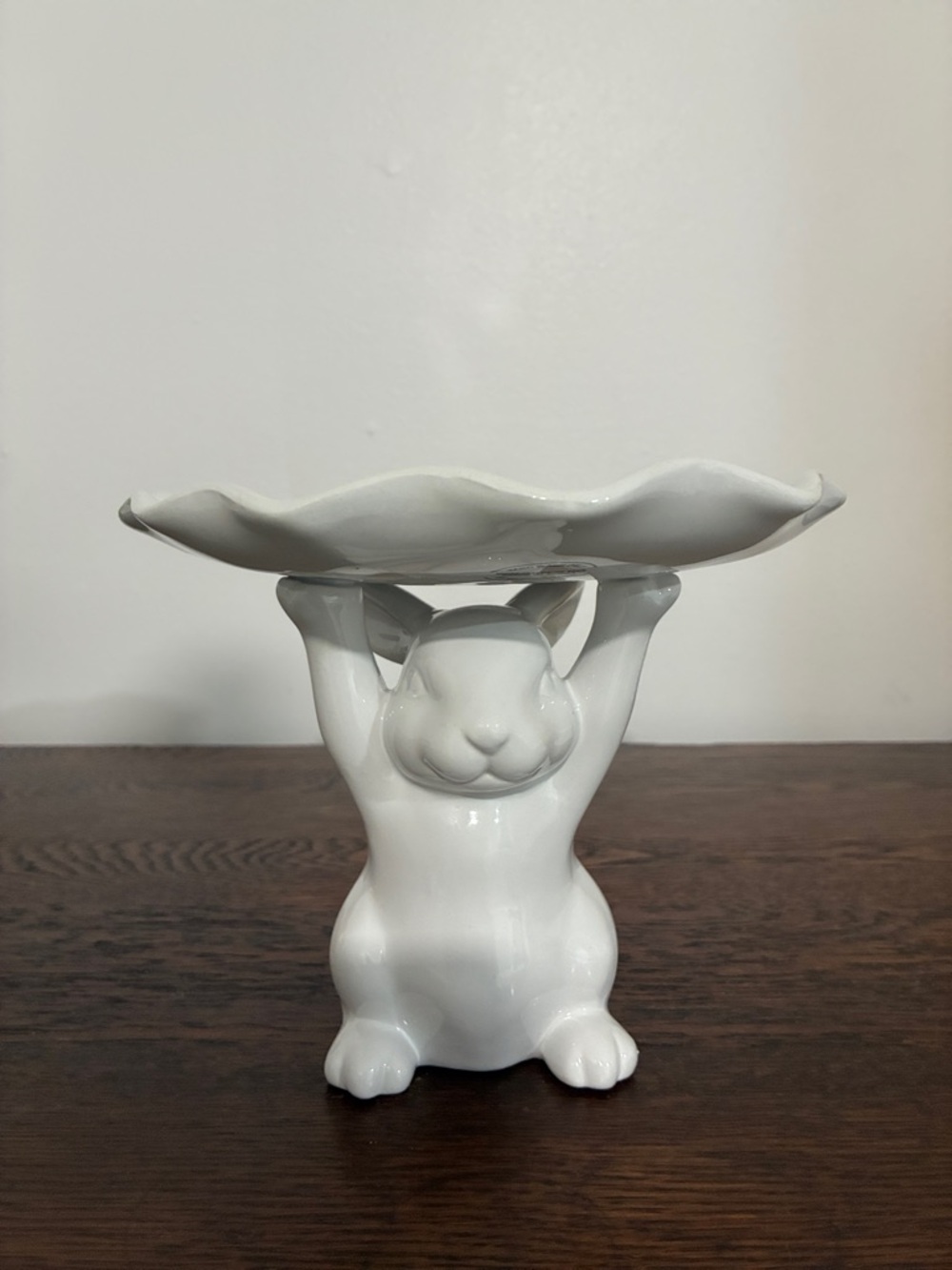 NWT- Beautiful White Ceramic Bunny- Pedestal Dessert Stand